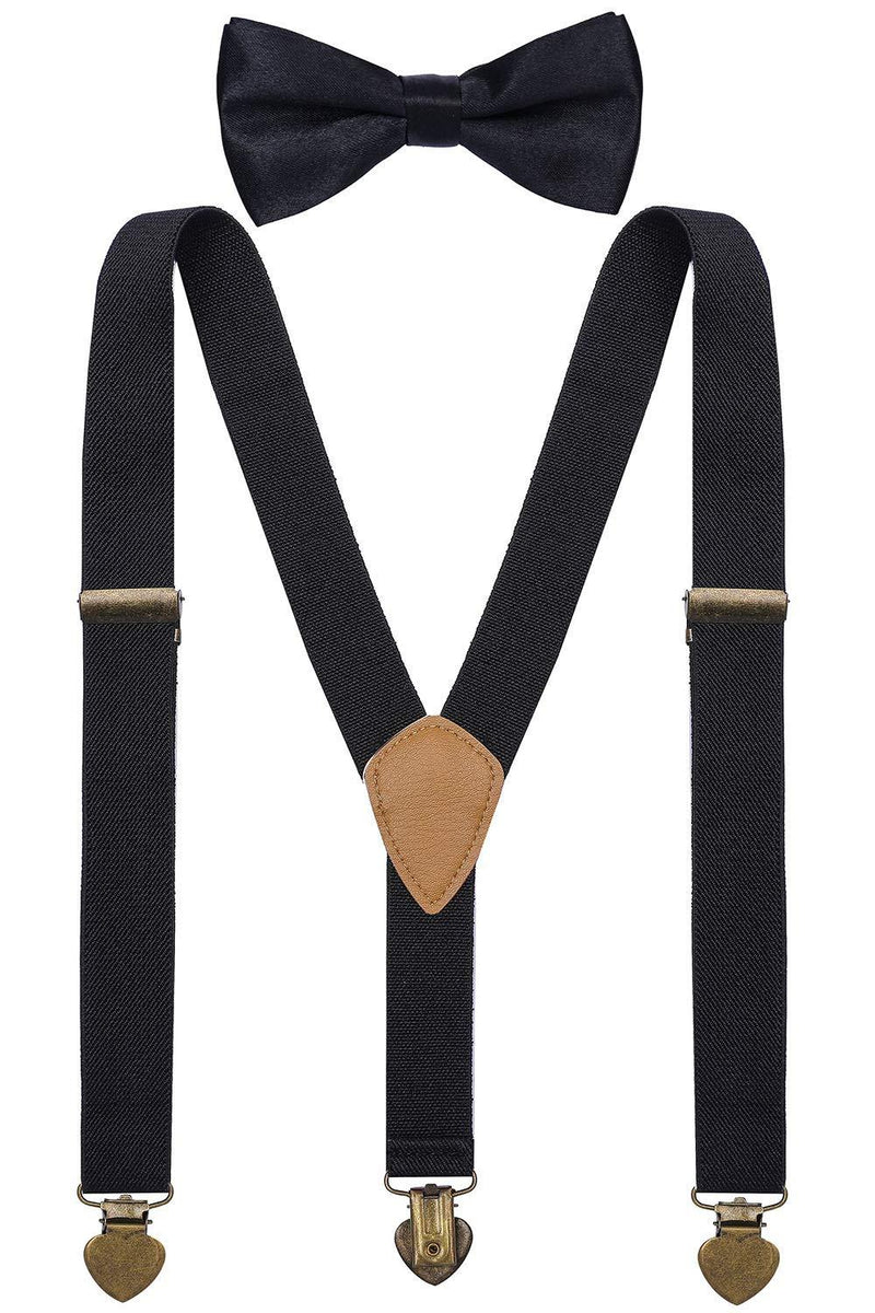 [Australia] - YJDS Boys Suspenders and Bow Tie Set Y Back Vintage 3 Clips Black S: 24'' (6 months-3 yrs) 