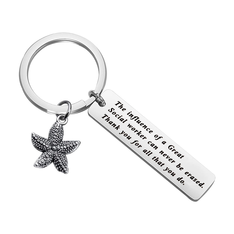 [Australia] - KUIYAI Social Worker Keychain Social Work Appreciation Gift Thank You for All That You Do Keychain Starfish Charm Keyring SW-Never Erased KS 