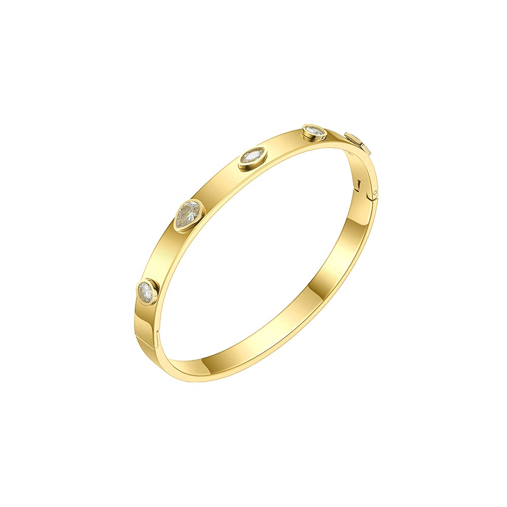 [Australia] - EF ENFASHION Trendy Zircons O-Shaped Bangle Bracelets, Charm Friendship Bangle Bracelets for Women / Teen Girls Fashion Jewelry Gifts Five Zircon-Gold Color 