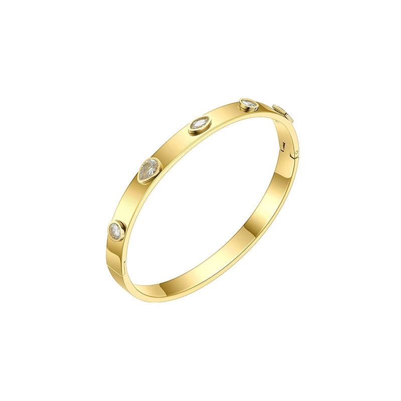 [Australia] - EF ENFASHION Trendy Zircons O-Shaped Bangle Bracelets, Charm Friendship Bangle Bracelets for Women / Teen Girls Fashion Jewelry Gifts Five Zircon-Gold Color 