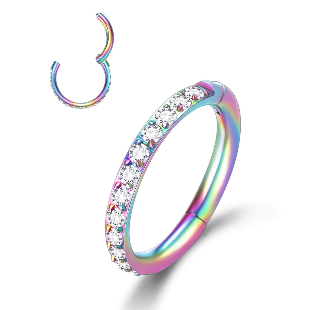 [Australia] - CICIMOTO CZ Opal Nose Ring Hinged Segment Hoop 16G Surgical Steel Cartilage Earring Hoops Daith Earrings Septum Clicker Rook Helix Tragus Conch Piercing Jewelry for Women B-Mosaic&Rainbow 8mm(5/16'') 