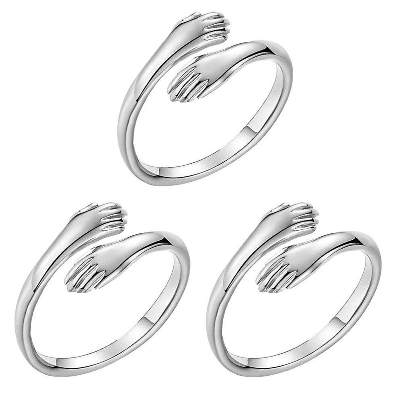 [Australia] - 3PCS Hugging Hands Rings Silver Hands Embrace Open Rings Adjustable Couple Hug Rings Romantic Lover Wedding Ring Jewelry for Women Girls (Hugging Rings) Hugging Rings 