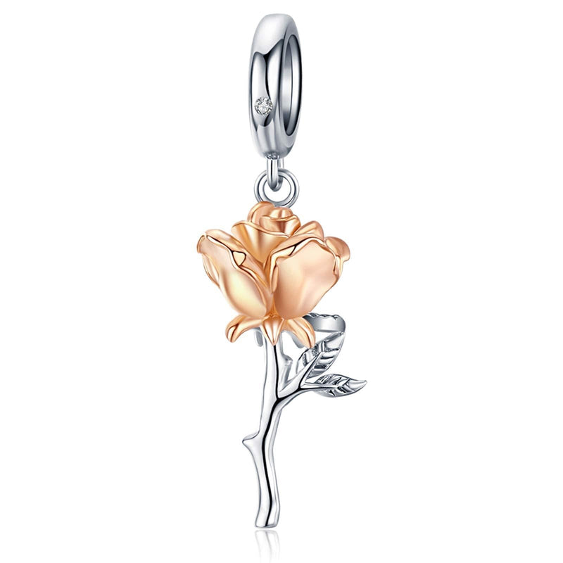 [Australia] - Presentski Rose Flower Pendant Charm Sterling Silver - Rose Gold Flower Pendants for Bracelet Necklace Jewelry Gifts for Girls Women 