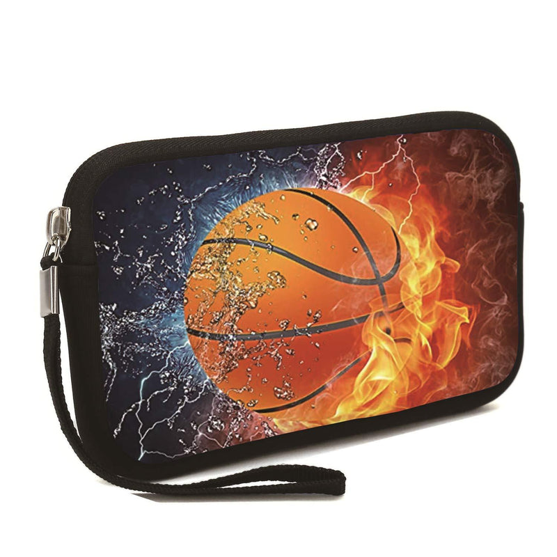 [Australia] - Unisex Portable Neoprene All Smartphone Wristlet Wallet Clutch Purse, Coin Pouch, Pencil Bag, Cosmetic Bag (Fire Basketball) Fire Basketball 