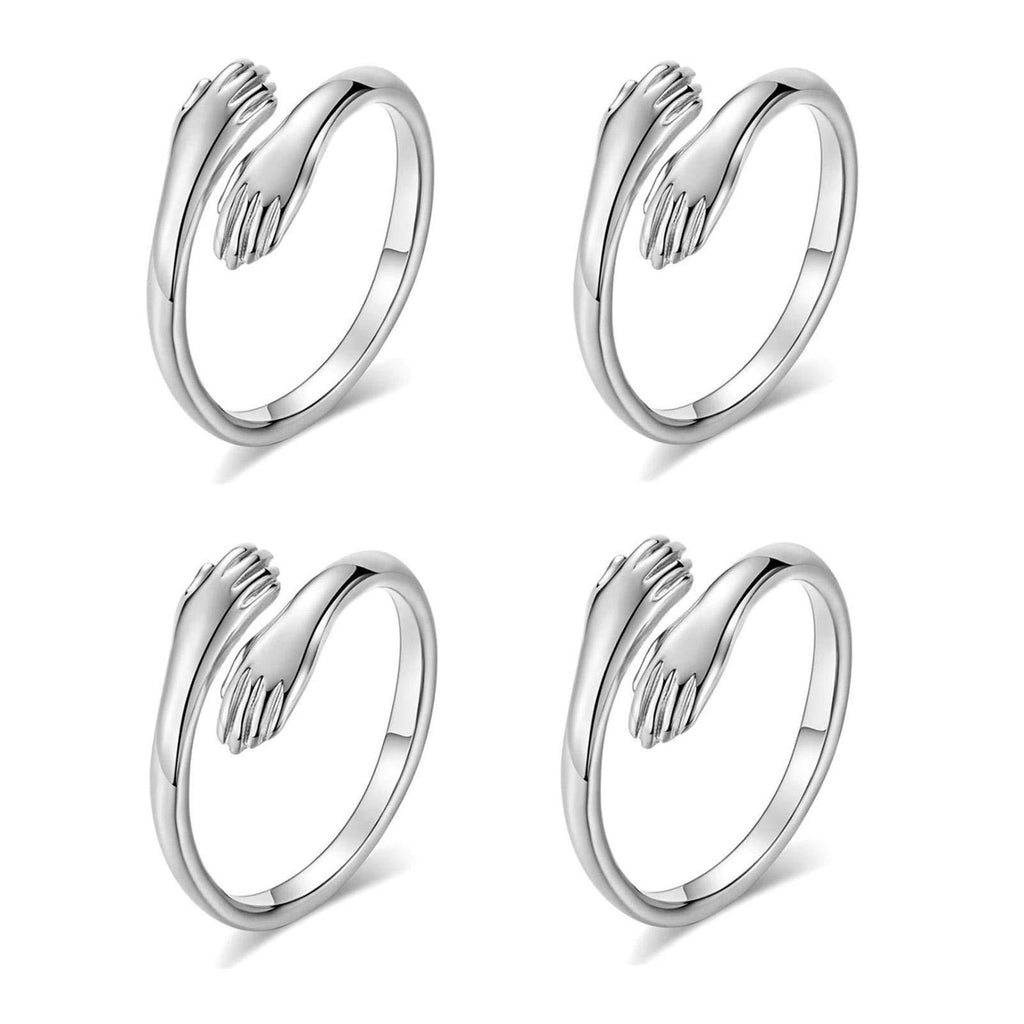 [Australia] - 4 Pcs Adjustable Hands Embrace Open Rings Hugging Hands Rings Romantic Couple Hug Rings Vintage Charming Statement Ring Lover Wedding Ring Band Valentine's Day Jewelry 