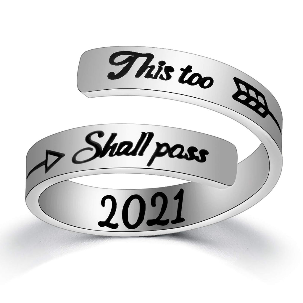 [Australia] - liforlove Graduation Gift Her 2021 Inspirational Ring Stainless Steel Ring Adjustable Motivational Statement Ring Gaduation Ring for Graduates Girls Boys Best Friend 2021 This too Shall Pass Ring Silver 