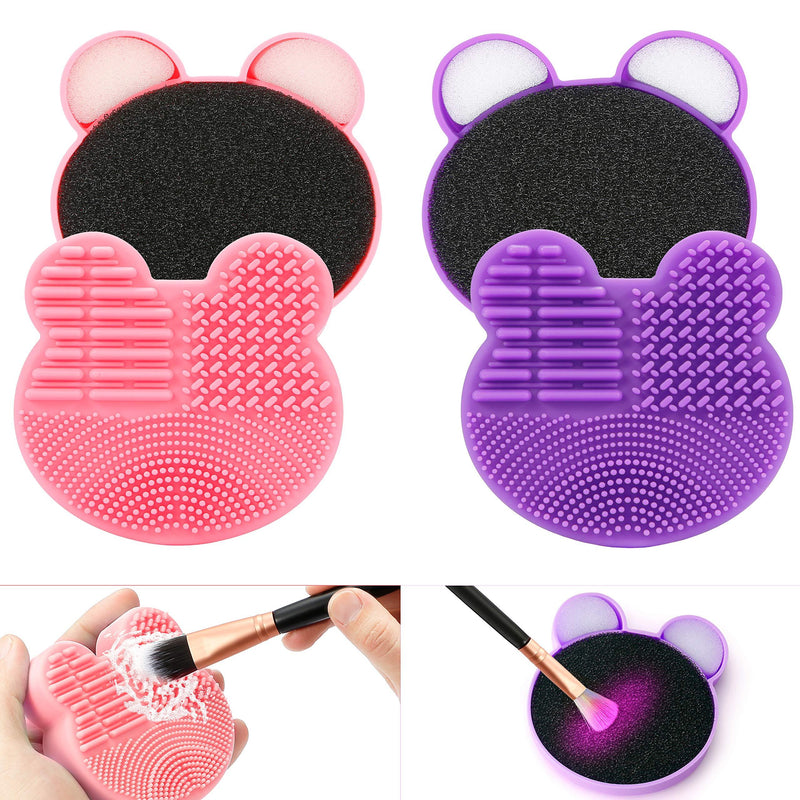 [Australia] - TailaiMei 2 Pack Makeup Brush Cleaning Mat with Color Removal Sponge, 2 in 1 Design Silicone Cleaner Pad for Dry Brush Color Switch and Wet Cleaning (Pink&Purple) 