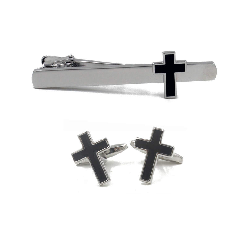 [Australia] - Cross Christian Pair of Cufflinks & Tie Bar Clip 