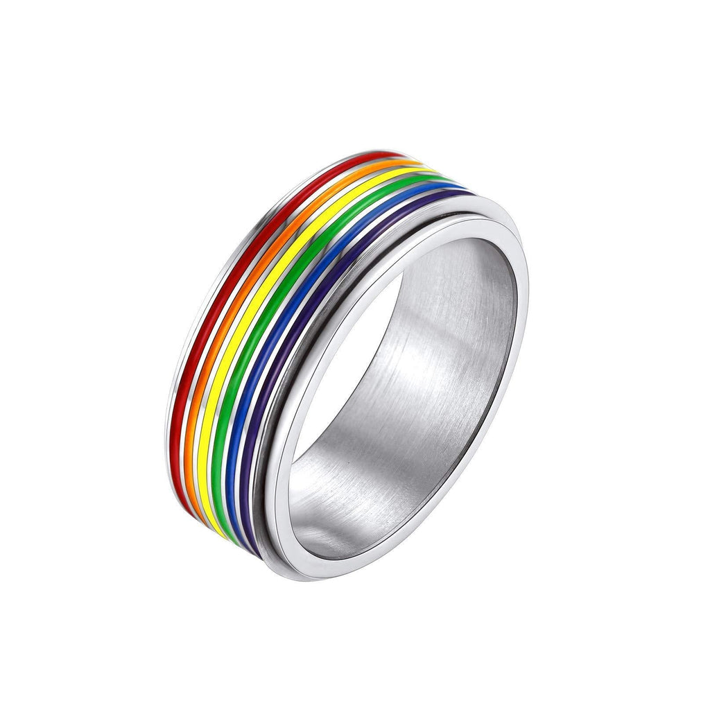 [Australia] - Bandmax Stainless Steel Rainbow Pride Rings for Women Men Spinner Rings Anxiety Fidget Ring Gay Parade LGBT Ring for Lover Friendship Wedding Engagement Size 7-12 18K Gold/Black 7.8mm(Gift Box) 01.Stainless Steel 