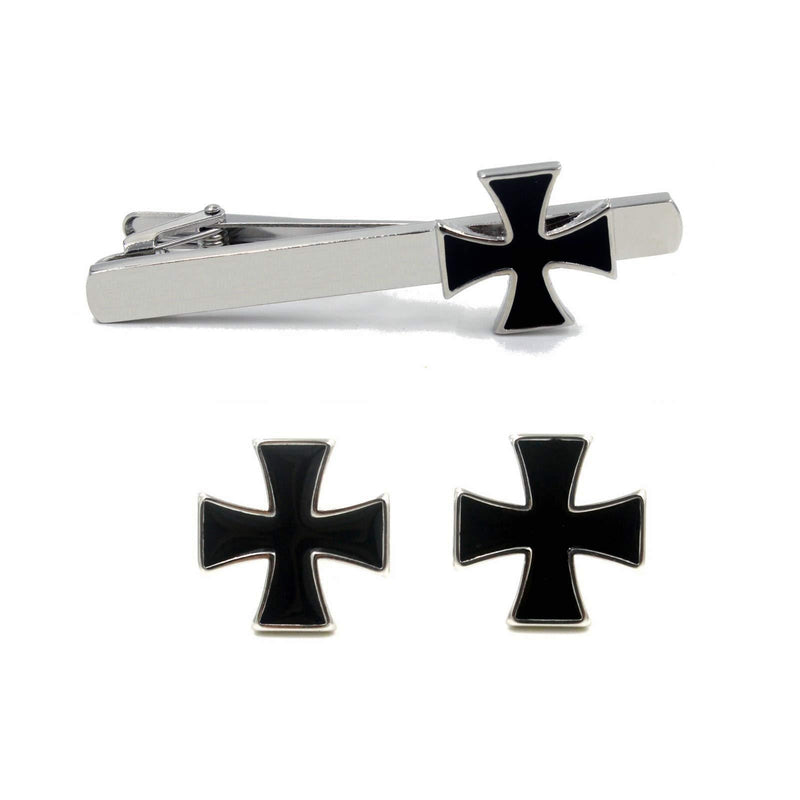 [Australia] - Knights Templar Black Cross Pair of Cufflinks & Tie Bar Clip 