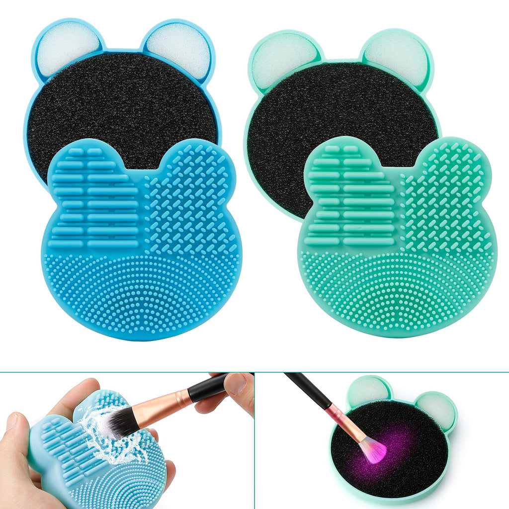 [Australia] - TailaiMei 2 Pack Makeup Brush Cleaning Mat with Color Removal Sponge, 2 in 1 Design Silicone Cleaner Pad for Dry Brush Color Switch and Wet Cleaning (Blue&Green) Blue & Green 