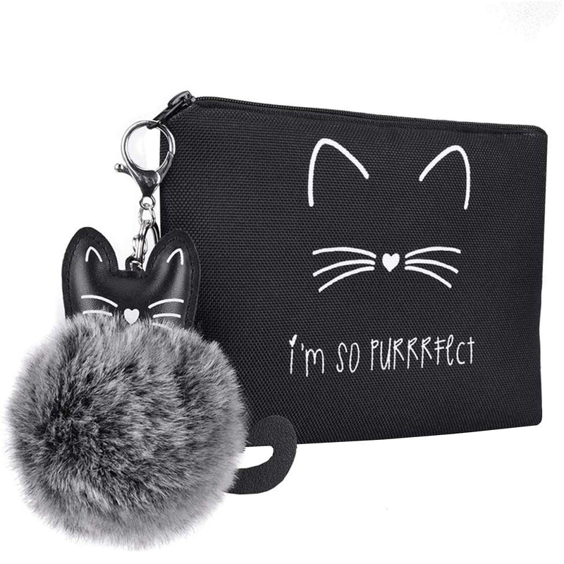 [Australia] - Choeeu Travel Makeup Bag Cute Cat Cosmetic Bag Portable Toiletry Wash Bag Makeup Brush Small Pouch with Pendant Storage Bag Organizer Pencil Case Travel Accessories Gifts for Women Teenager Girls 