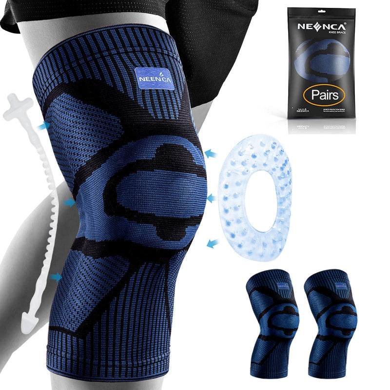 [Australia] - NEENCA [2 Pack] Knee Brace, Knee Compression Sleeve Support with Patella Gel Pad & Side Spring Stabilizers, Medical Grade Knee Protector for Running, Meniscus Tear, Arthritis, Joint Pain Relief, Sport Dark Blue (pack of 2) Medium 