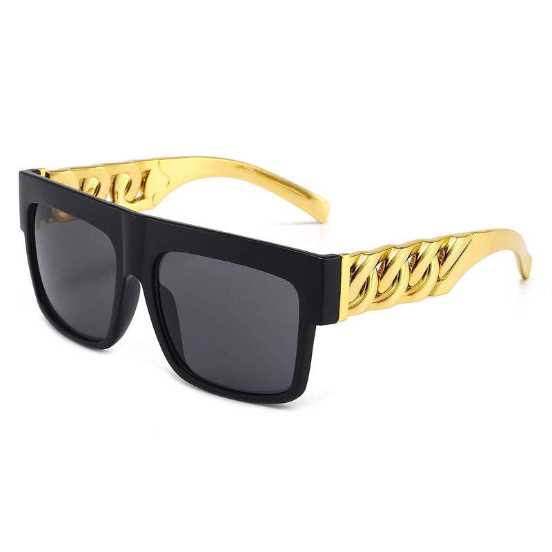 [Australia] - Golden Chain Arm Square Oversized Sunglasses Women Men Hip Hop Luxury Sunglasses Black 