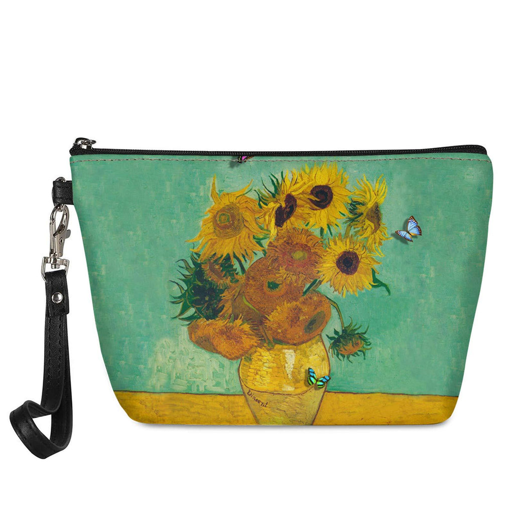 [Australia] - Howilath PU Leather Toiletry Pouch, Sunflower Vincent Van Gogh Outdoor Cosmetic Storage Bag Ladies Waterproof Makeup Bag 