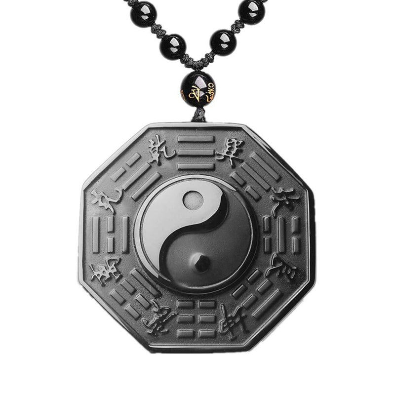 [Australia] - ASGIFT Unique Gifts for Men Women, Black Obsidian Charms Necklace, Healing Crystal Stone Pendant Bagua 