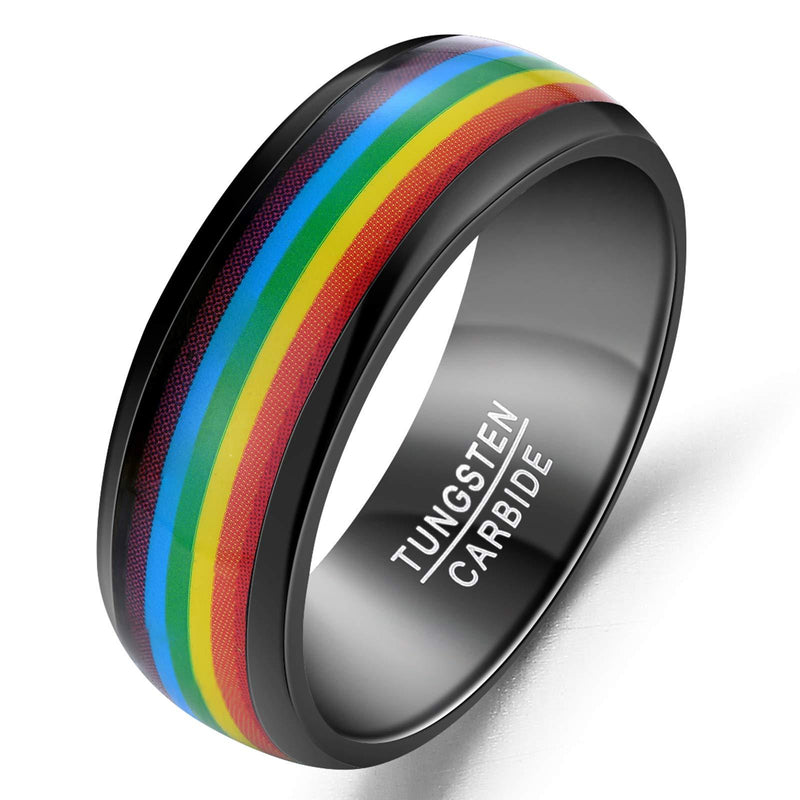 [Australia] - MEILING LINGMEI 8mm Ringbow Tungsten Rings for Men Women Dome Wedding Band with Black/Gold Inside Comfort Fit Size 7-12 