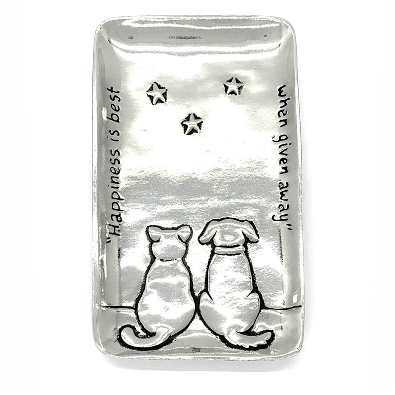 [Australia] - Basic Spirit Pewter Cat & Dog Small Tray Trinket Dish Ring Holder Gift Box 