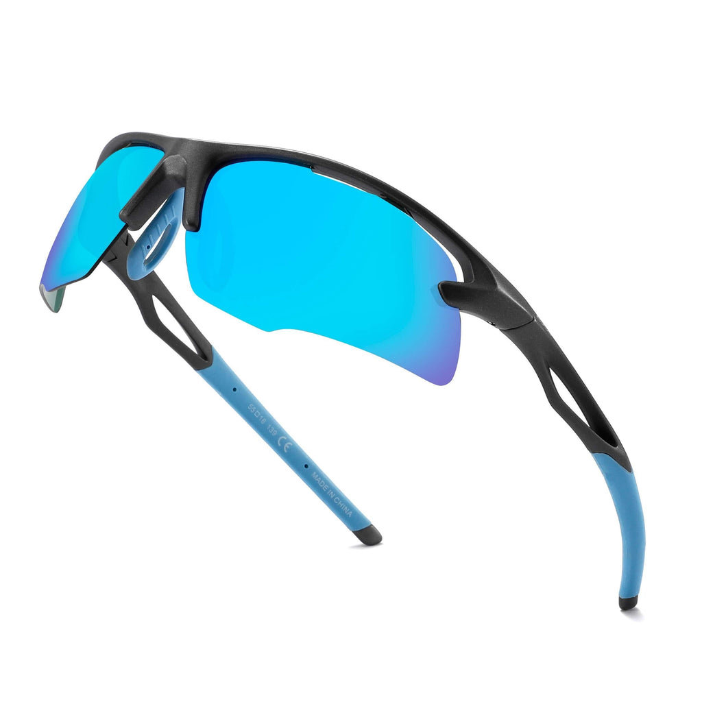 [Australia] - Polarized Men Sports Sunglasses -UVA/UVB Protection -TR90 Unbreakable Frame - Perfect for Cycling Climbing Running Blue 