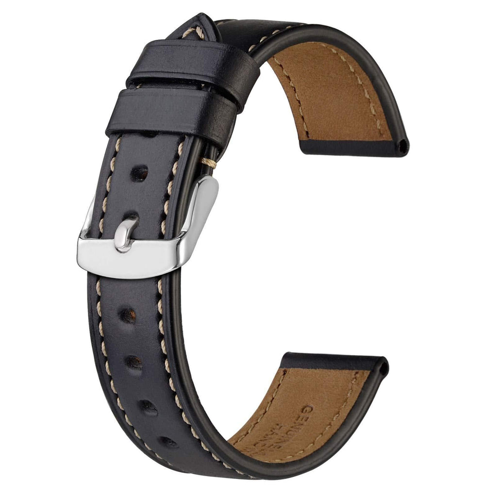 [Australia] - BISONSTRAP Leather Watch Band 18mm 19mm 20mm 21mm 22mm 23mm 24mm, Vintage Calfskin Watch Strap Men Bracelet Black 