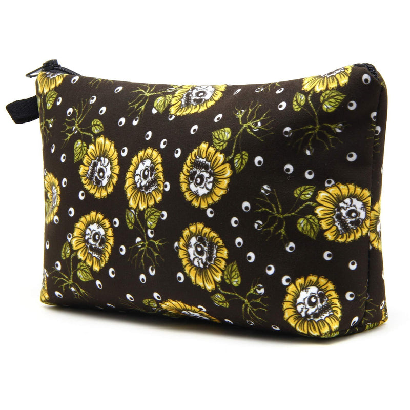 [Australia] - Women Cosmetic Bag Travel Makeup Pouch Waterproof Makeup Bag for Purse Portable Toiletry Bag Accessories Organizer Skull Sunflower 