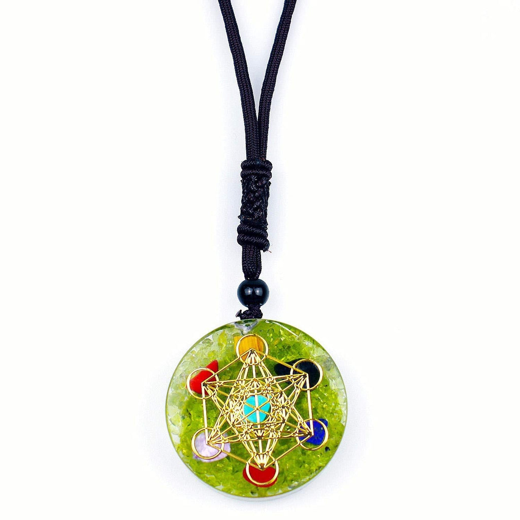 [Australia] - ARZASGO 7 Chakra Natural Healing Stone Necklace, Orgone Energy Crystal Magic Circle Pendant Adjustable Necklace Jewelry Gift for Women Men Chakra-Olivine 