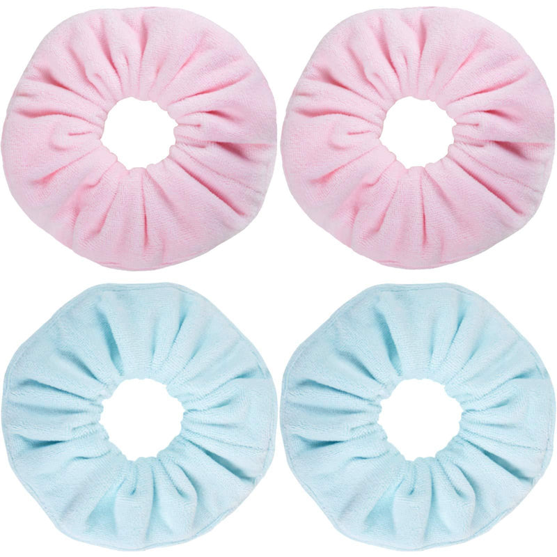 [Australia] - IVARYSS Super Towel Scrunchies for Drying Hair, Absorbent and Soft Microfiber for Frizz Free, Large Thick Ponytail Holder Wet Hair Accessories for Girls and Women, 4 PCS (Pink Blue) Pink Blue 