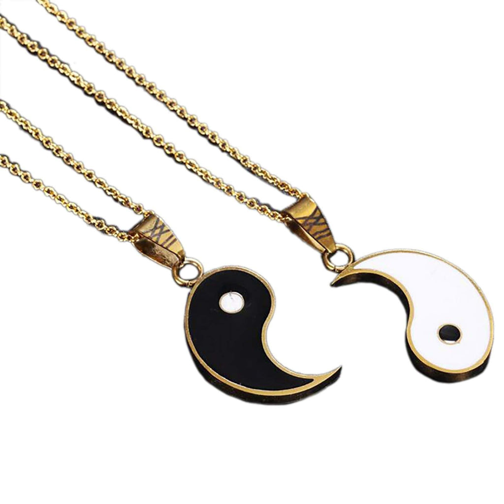 [Australia] - 2pcs Yin Yang Matching Couples Puzzle Pendant Necklace Stainless Steel Sun and Moon for His and Hers Lover Best Friends Friendship Jewelry Gold 
