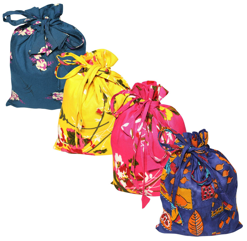 [Australia] - Touchstone Gorgeous Indian Traditional Indian Heritage Print/Paisley Brocade Large Drawstring Purse Bag Pouch Potli for Gift Wedding Jewelry Packaging Bridal Party Favors Assorted Colors for Women Blue Yellow Teal Pink 1 