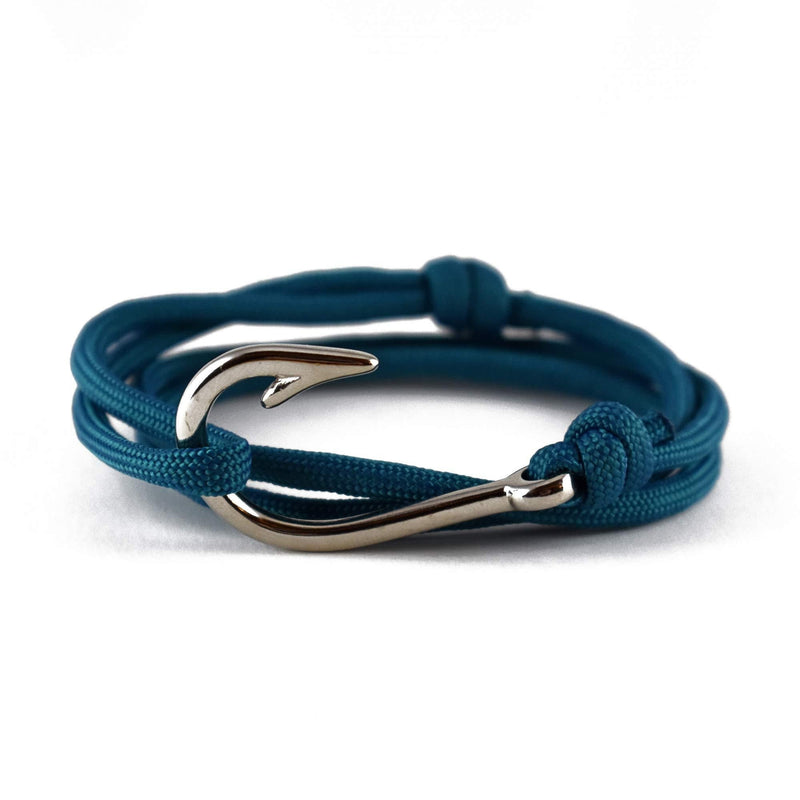 [Australia] - Riptide Vibes Adjustable Fish Hook Bracelet - Made in USA with 550 Military Paracord - 15% Donated to Marine Wildlife Conservation - Silver or Black Hook Teal 