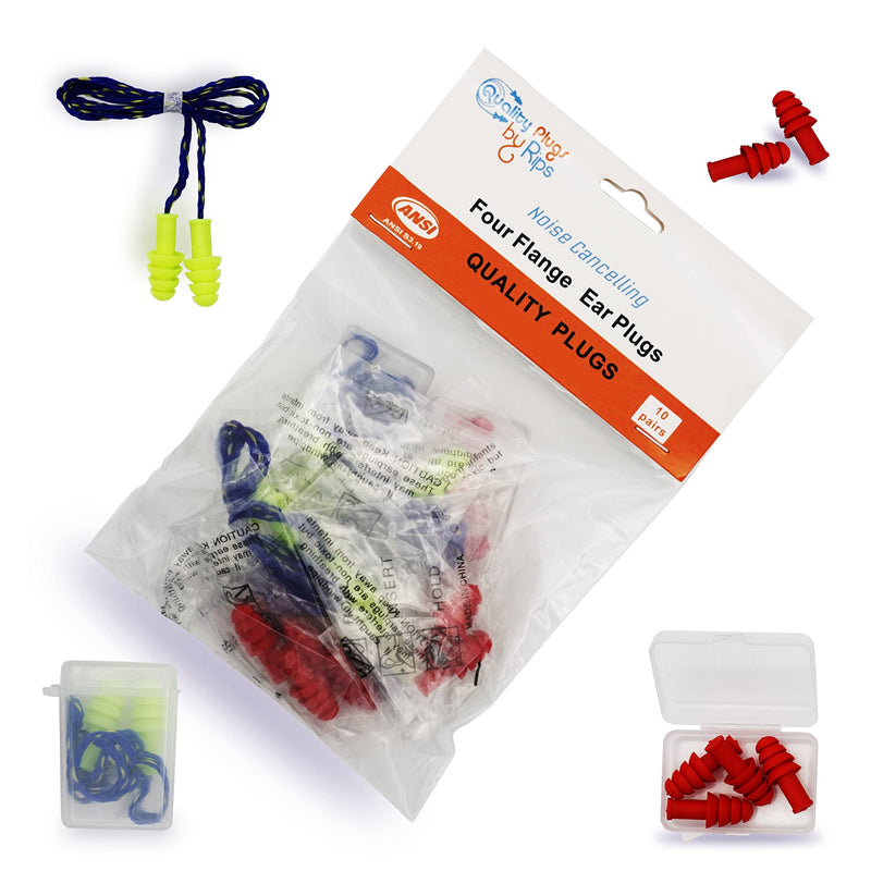 [Australia] - Quality Silicone Reusable Ear Plugs - 10 Pairs with 2 Plastic Cases 30dB Noise Cancelling Sound Blocking Soft Washable with Strings for Adults Kids Sleeping Swimming Shooting, Work Loud Noise 