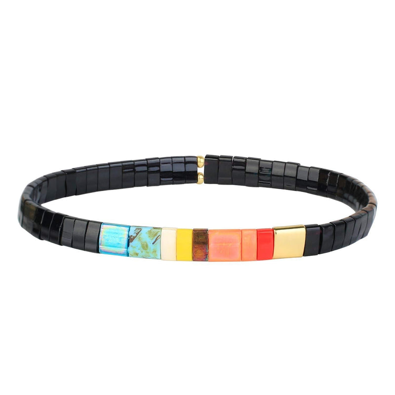 [Australia] - KELITCH New 2021 Miyuki Tila Beads Bracelets Colorful Strand Stretch Bracelets Stackable Friendship Bracelets Black 11B 
