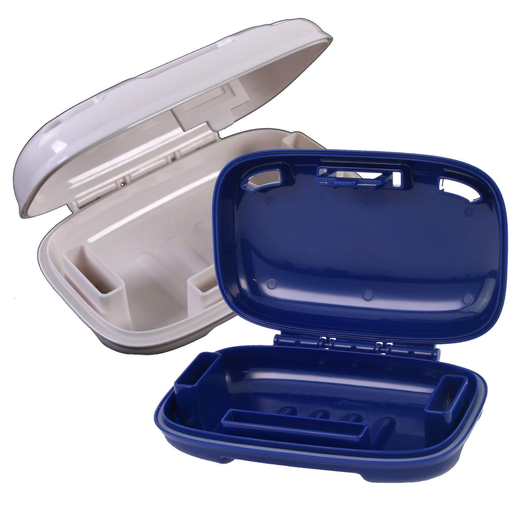 [Australia] - PORTINEER Carry-Dri MAX Bar Soap Holder Box Container -  Case Vents Dries Bar And Doesn't Leak - Travel Dish For Home School Gym Travel Hiking - Patented Container Design - Blue-White 2 Pack Blue/White 