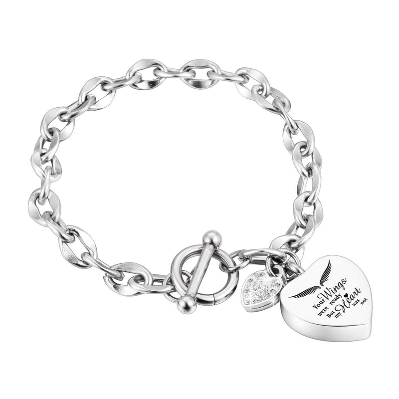 [Australia] - XIUDA Urn Bracelet for Ashes Heart Locket Cremation Bracelet Ashes Holder Bangle Link Chain Women Men silver 