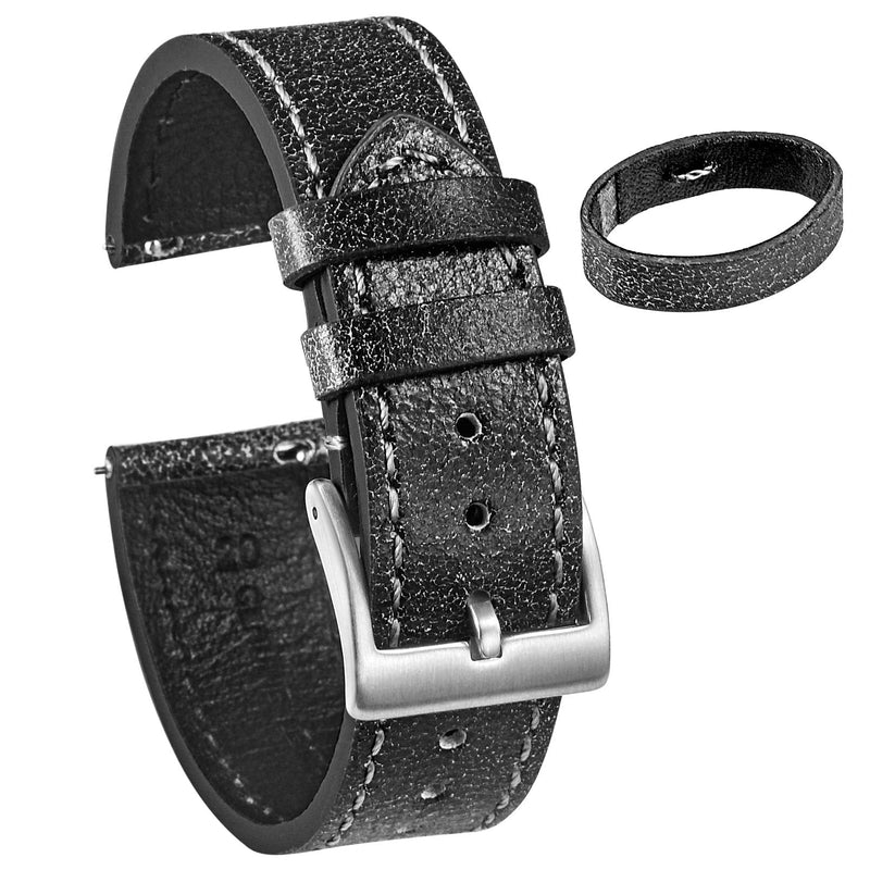 [Australia] - Leather Watch Band for Men, Quick Release Strap Top Grain Calfskin Real Leather Soft Vintage Replacement of 18mm, 20mm or 22mm for Men Women Grey 
