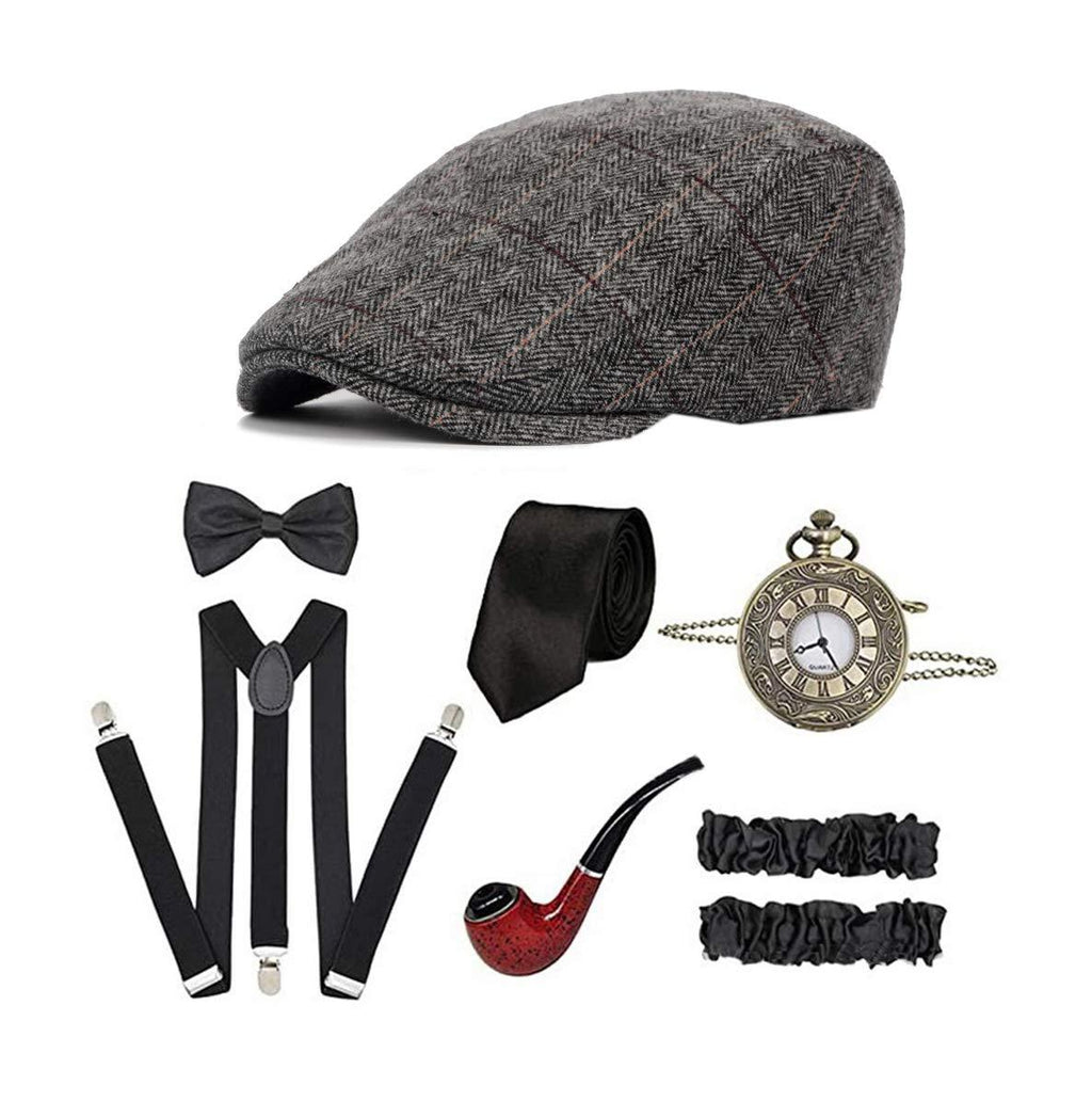 [Australia] - 1920s Accessories for Men 20s Gatsby Newsboy Hat Accessories Set Gangster Suspenders Pocket Watch 1-newsboy 