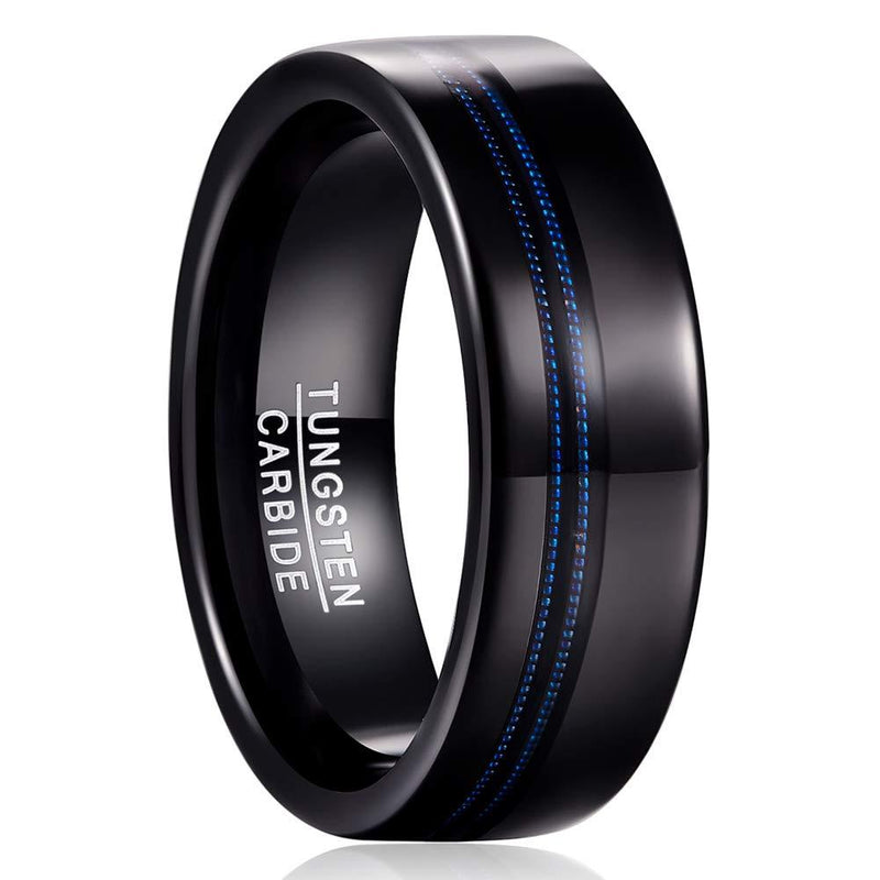 [Australia] - MEILING LINGMEI 8mm Wedding Engagement Rings Inlay Blue Guitar Strings Black Tungsten Rings for Men Women Comfort Fit Size 7-12 