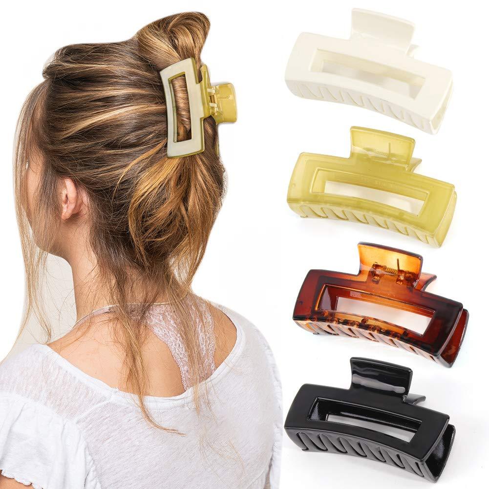 [Australia] - Canitor 4 PCS Hair Claw Clips, Acrylic Rectangular Hair Clips Tortoise Barrettes French Design Banana Jaw Clips Hair Clips for Thin Hair Non-slip Clip (Amber, Jelly Green, Black, White） Medium (4 Count) Amber series 