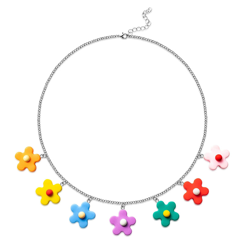 [Australia] - PANTIDE Colorful Flower Indie Necklace Cute Silicone Flowers Pendant Necklace Kawaii Egirl Y2k Style Kidcore Aesthetic Jewelry Gift for Women Girls Kids - 7 Colors 