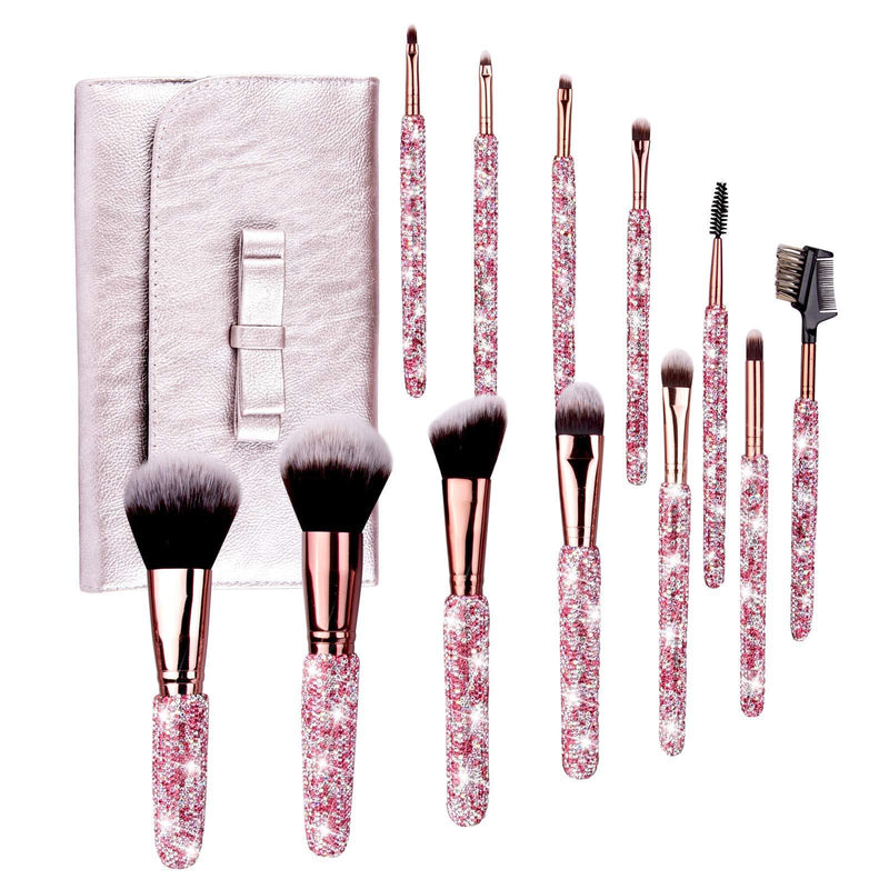 [Australia] - Bling Makeup Brushes Professional Face Cosmetics Blending Liquid Foundation Powder Concealer Eye Shadows Make Up Beauty Tool Glitter with Pouch Bag Kit Purely Handmade (12PCS) (Pink) Pink 