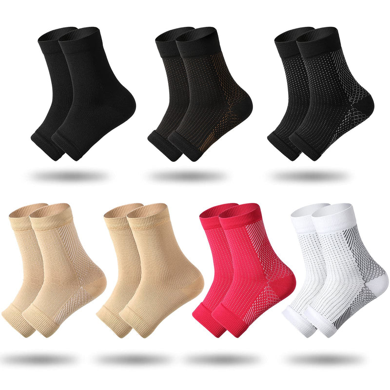 [Australia] - 7 Pairs Compression Foot Sleeves Ankle Compression Socks for Foot and Heel Pain Relief for Everyday Use with Arch Support Men and Women (Size L, Size XL) Size L, Size XL 