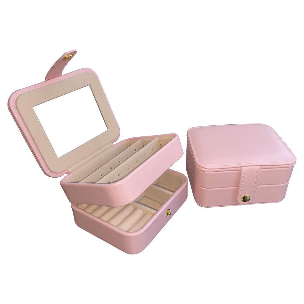 [Australia] - Dectenth Travel Jewelry Organizer Box for Women and Girls, Small Travel Jewelry Case with Mirror, PU Leather Portable Jewelry Storage Box for Ring, Earring, Necklace, Bracelet with Lock(Pink) Pink 