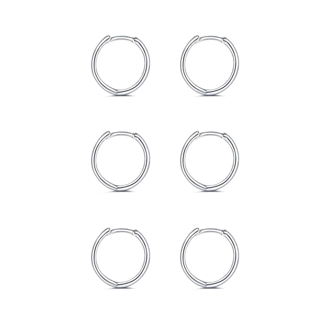 [Australia] - Silver Hoop Earrings for Women-3 pairs of Hypoallergenic earrings Sterling Silver Hoop Earrings Small Hoop Earrings Sets for Women Teens Girls (6mm/8mm/10mm/12mm) 1Silver-3 pairs 6mm 