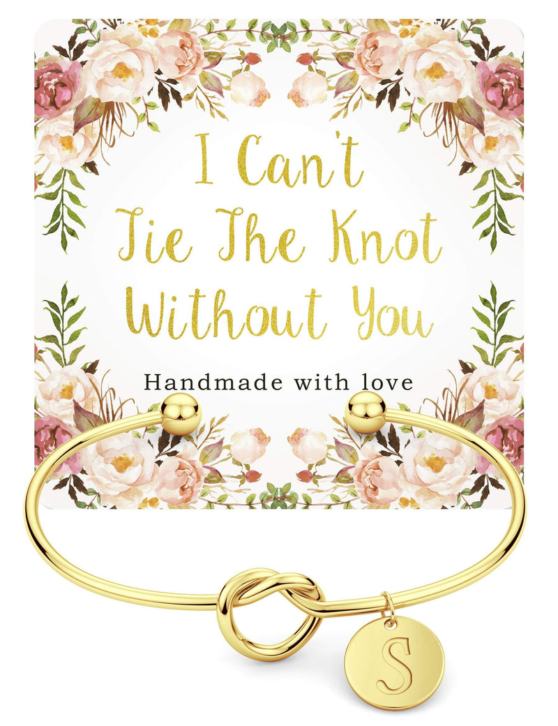[Australia] - Love Knot Bridesmaid Bracelet with Initial, Bridesmaid Gifts Cards - I Can't Tie The Knot Without You Gold s 