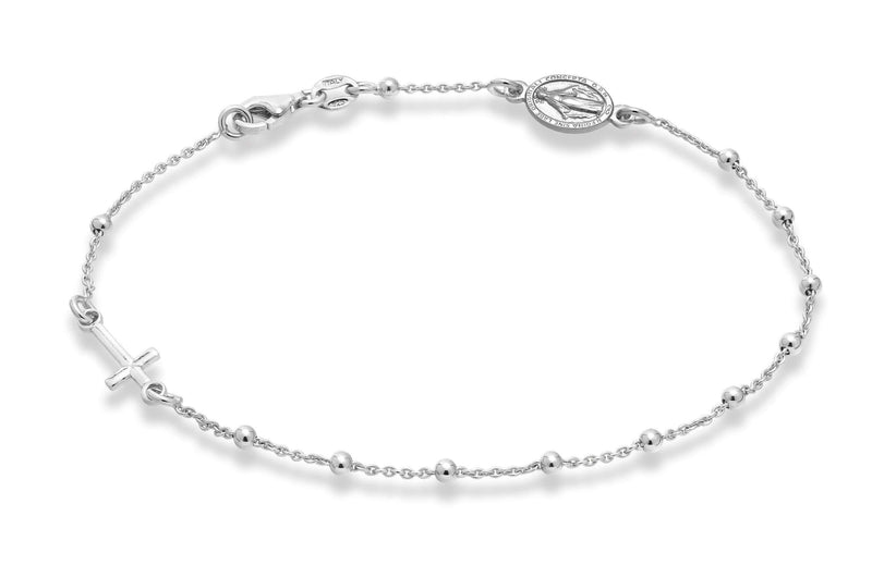 [Australia] - Miabella 925 Sterling Silver Italian Rosary Cross Bead Charm Link Chain Anklet for Women Teen Girls, 9 or 10 Inch Made in Italy 10 Inches 