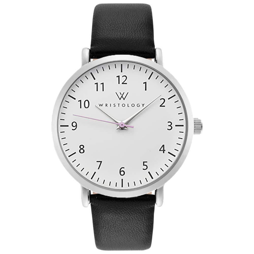 [Australia] - WRISTOLOGY Olivia Womens Numbers Large Face Easy to Read Analog Watch with Second Hand - Leather Band - for Nurses Teachers Seniors Black Leather 
