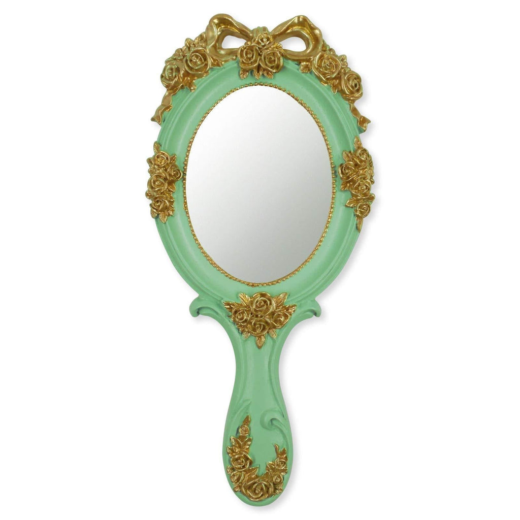 [Australia] - Oval Hand Mirror, Vintage Style Makeup Mirror, Hand Held Travel Mirror, 4.5" W x 10" L, Green 