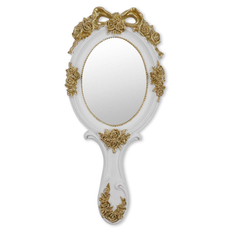 [Australia] - Oval Hand Mirror, Vintage Style Makeup Mirror, Hand Held Travel Mirror, 4.5" W x 10" L, White 