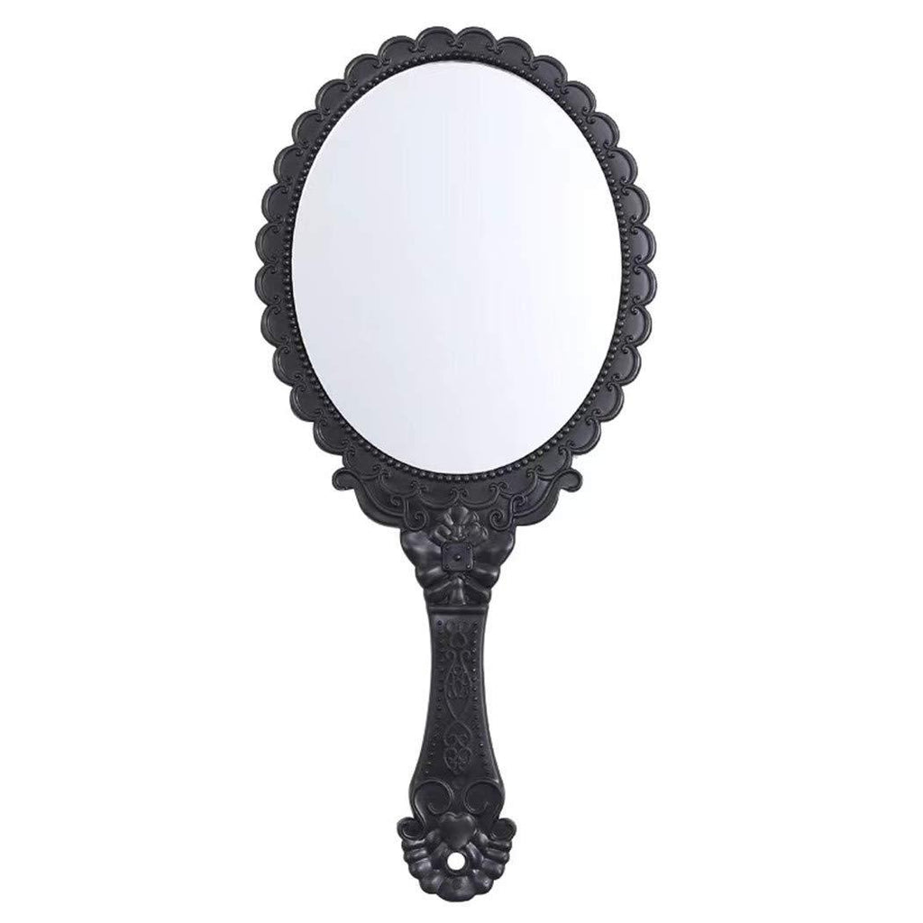 [Australia] - Dzrige Handheld Mirror Vintage Pattern Handle Makeup Mirror Hand Held Travel Mirrors Personal Cosmetic Mirror with Powder Puff (Black) 
