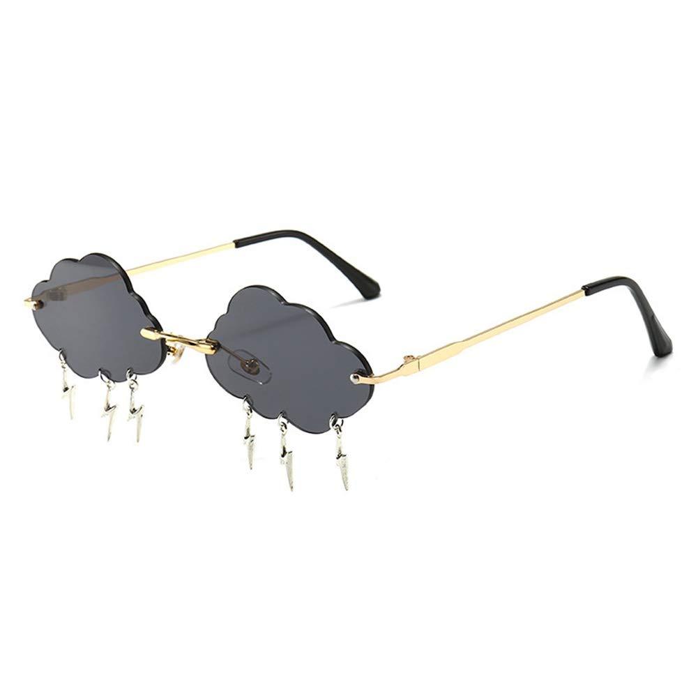 [Australia] - Rimless Sunglasses for Women Retro Colorful Lightning Cloud Sunglasses 90s Cute Sunglasses Disco Party Funny Sunglasses Gold Frame/Grey Lens 
